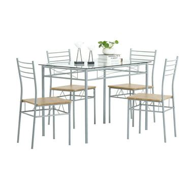 5 Piece Dining Table Set, Modern Kitchen Table Sets with Dining Chairs for 4, Black Glass ...