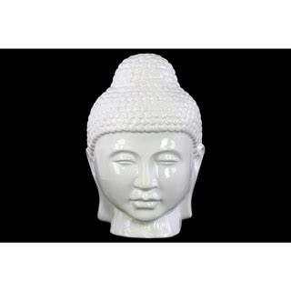 Glossy White Finish Ceramic Buddha Head with Rounded Ushnisha - Bed Bath & Beyond - 11017202