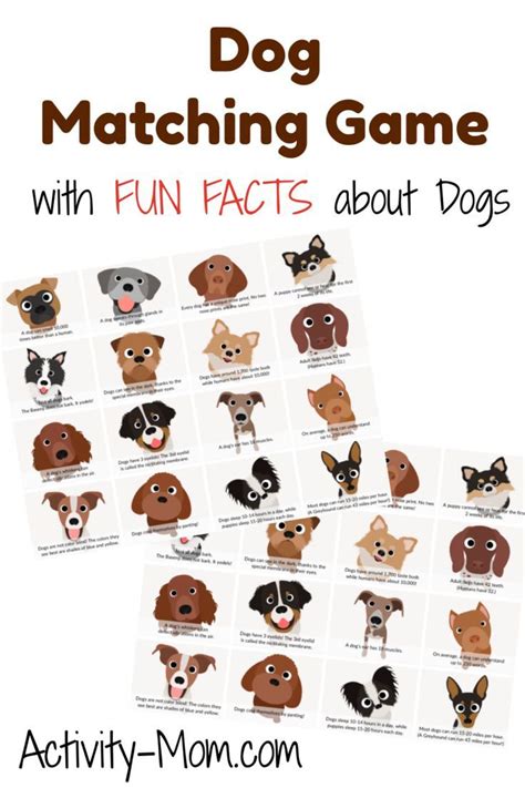 Dog Memory Matching Game (free printable) - The Activity Mom | Dog ...