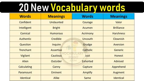 20 New Vocabulary Words With Meanings - Vocabulary Point