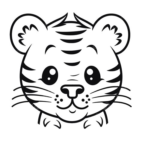 Cute Cartoon Tiger Face For Coloring Outline Sketch Drawing Vector ...