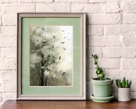 Birds Painting. Trees Watercolor Painting. Birds Wall Art. - Etsy