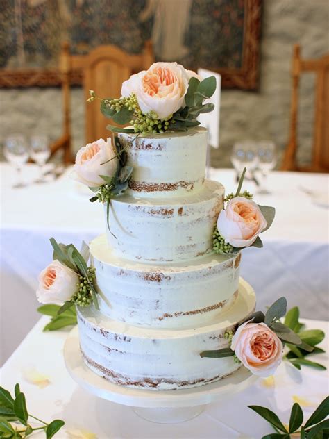 Semi-Naked Cake with opened pink roses - French Wedding Cakes