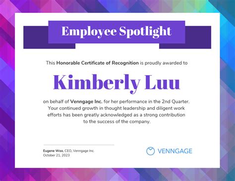 Employee Spotlight Certificate of Recognition - Venngage