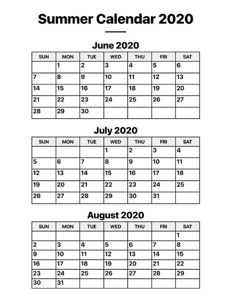 Summer 2020 Calendar – Calendar Options