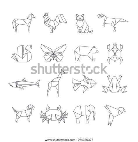 Japanese Origami Paper Animals Vector Line Stock Vector (Royalty Free ...