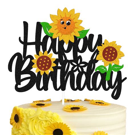 Buy Sunflower Cake Topper Happy Birthday Sign Cake Decorations for Kids Girl Boy Sunflower ...