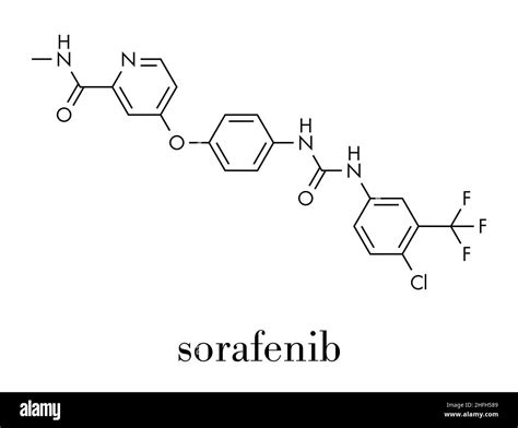 Sorafenib cancer drug molecule. Tyrosine kinase inhibitor (TKI ...