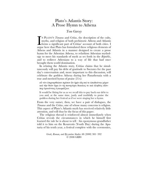 (PDF) Plato’s Atlantis Story: A Prose Hymn to Athena