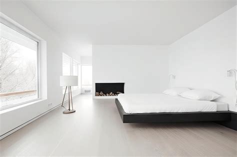 Premium Photo | Minimalist white bedroom with minimalist black furniture