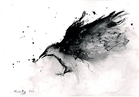 Raven Art Ink on 8x11 Ina4 21x30cm Black and White - Etsy | Raven art, Art ink, Original art ...