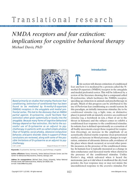 (PDF) NMDA receptors and fear extinction: Implications for cognitive ...