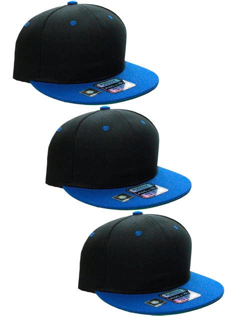 D&I Plain Flat Bill Visor Blank Snapback Hat Cap with Adjustable Snaps - 3 Pk - Bk/Ry, Bk/Ry, Bk ...