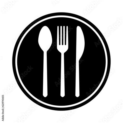 vector illustration sign with spoon, fork and knife. Food court logo ...