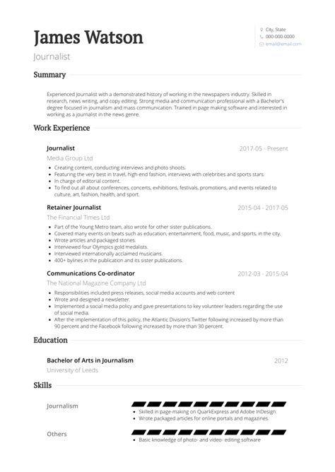 Journalism - Resume Samples and Templates | VisualCV