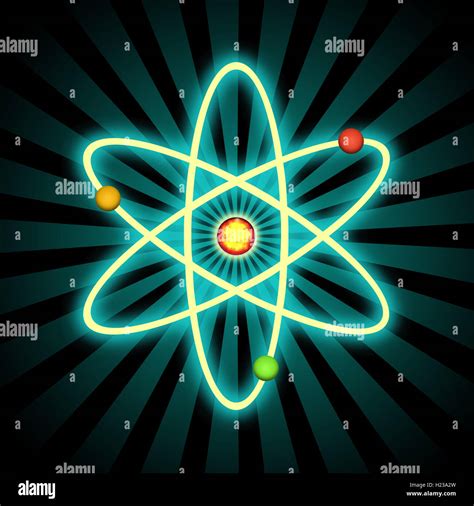 Science related graphic design with atom and electrons on a black Stock Photo: 121775665 - Alamy