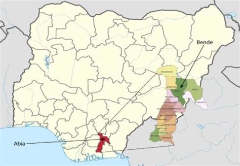 Map of the Local Government Areas of Abia State, Nigeria showing Bende LGA | Download Scientific ...