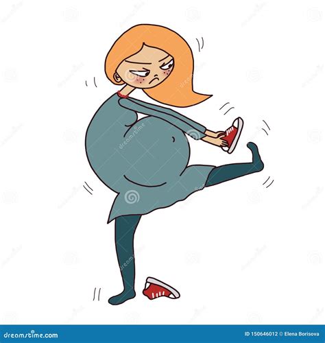 Angry Pregnant Woman Bend Unable To Wear Slippers Vector Illustration | CartoonDealer.com #234149284