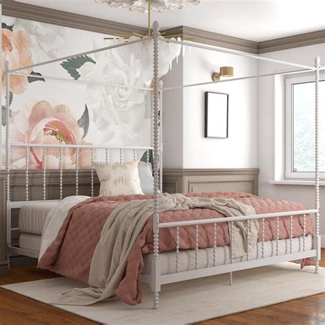 DHP Anika Metal Canopy Bed, King Size Frame, Bedroom Furniture, White - Walmart.com - Walmart.com