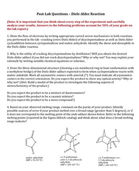 Post-Lab Questions - Diels-Alder Reaction (Note: It | Chegg.com