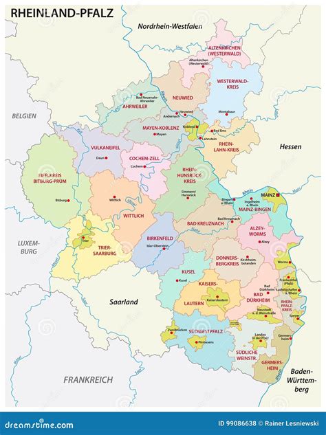 Map Of Rhineland-Palatinate And Saarland With Neighboring Federal ...