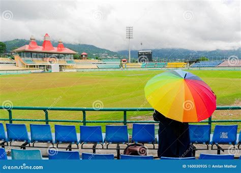 Colorful Umbrella on the Seats of Dharamshala Himachal Cricket Stadium ...