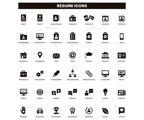 Resume Icons, CV Clip Art, Curriculum Clipart, Set Of Icons, Black Solid Glyph Flat, Vector File ...