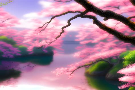 Japan landscape, sakuras, pink color, lake, buildings | Wallpapers.ai