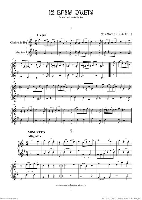 Easy Duets sheet music for clarinet and alto saxophone (PDF)