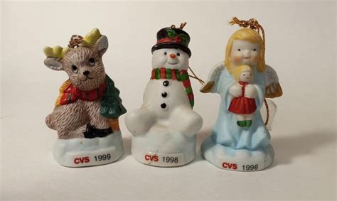 Vintage CVS Christmas Holiday Tree Ornaments Snowman, Angel and Reindeer - Etsy