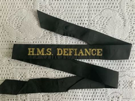 HMS DEFIANCE - Royal Navy Cap Tally Ribbon Tape - Shore Establishment ...