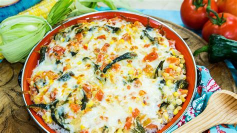 Rice Casserole with Poblano Rajas, Corn and Tomatoes | Poblano recipes, Mexican food recipes ...