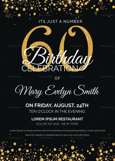 Black and Gold 60th Birthday Party Invitation Template | 60th birthday invitations, 60th ...