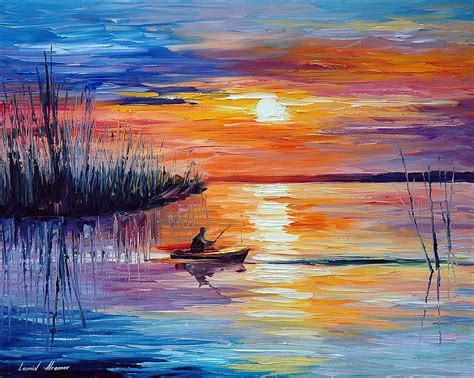 LAKE OKEECHOBEE - SUNSET FISHING — PALETTE KNIFE Oil Painting On Canvas By Leonid Afremov ...