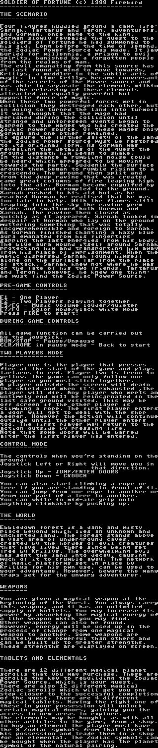 Soldier of Fortune - C64 Documentation, Docs - Lemon64