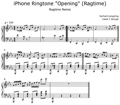 iPhone Ringtone "Opening" (Ragtime) - Sheet music for Piano