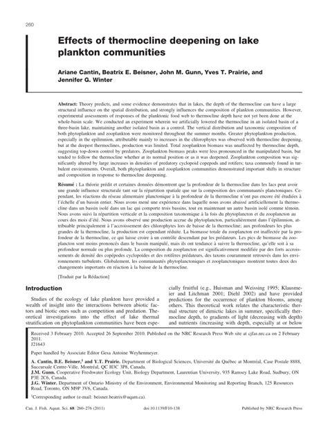 (PDF) Effects of thermocline deepening on lake plankton communities