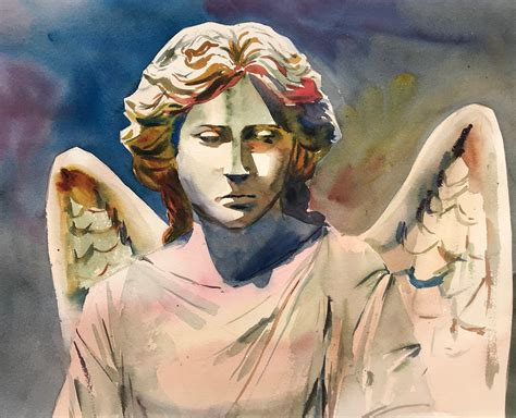 Angel Statue - Colorful Watercolor Painting by Liron Yanconsky