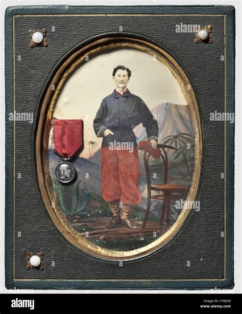 Hand coloured photo and miniature medal, Second Mexican Empire 1864 ...