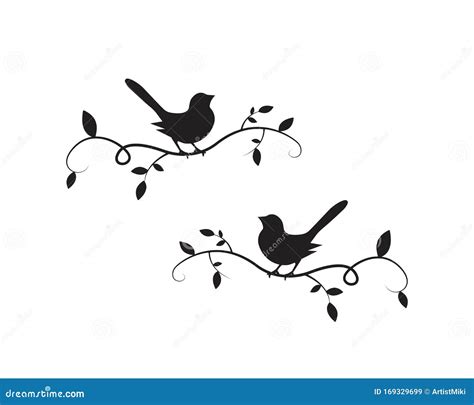 Birds on Branch Silhouette Vector, Wall Decals, Wall Artwork, Birds on Two Branches Design ...