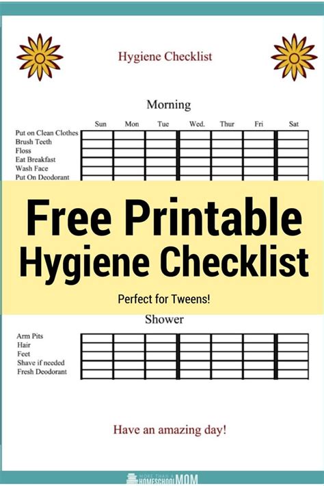 Free Printable Tween Hygiene Checklist