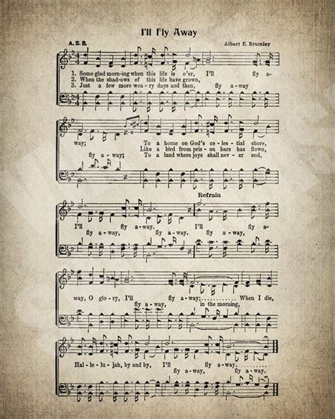 I'll Fly Away Hymn Lyrics Sheet Music Art Hymn Art