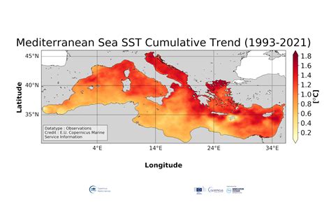 Mediterranean Sea Surface Temperature cumulative trend map from ...