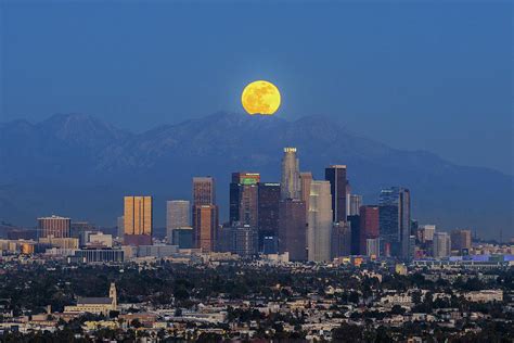 Moonrise At Los Angeles by Piriya Photography