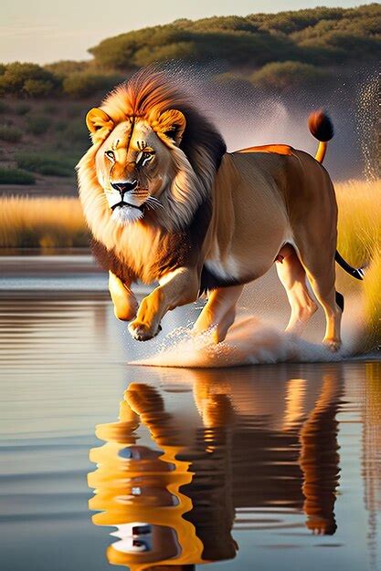 Premium Photo | Lion jumping out of the water Lion hunts from the water