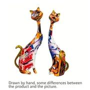 Modern Home Decor Graffiti Cat Couple Statues Resin - Temu