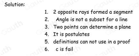 Solved: 1. What is formed by 2 opposite rays? a. point b. segment c. line 2. Which of the follo ...