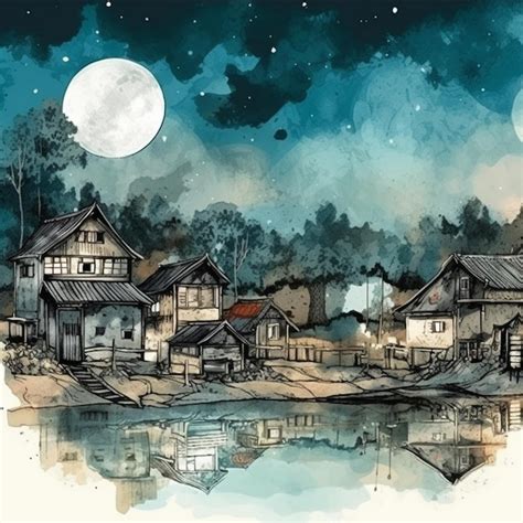 Premium AI Image | Watercolor painting of a village