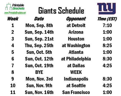 Giants Schedule | New York Giants Schedule