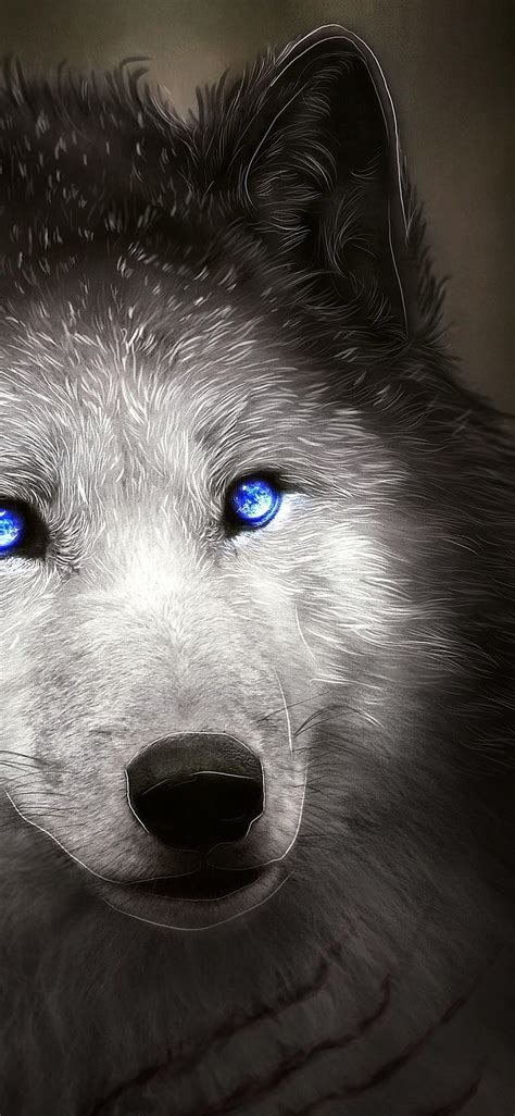 1125x2436 Wolf, Blue Eyes, Majestic, Digital Art, wolf smartphone eye ...